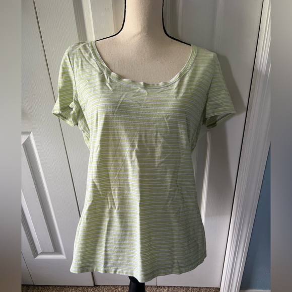 Lafayette 148 NY Striped Green Scoop Neck Women's Top Size XL - Picture 1 of 7